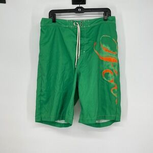 Vintage Polo Ralph Lauren Swim Trunks Green Orange Print Swimwear Shorts Size XL